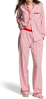 Women's PINK Flannel Pajama Set, Long Sleeve Button Down Shirt & Pants, Sleepwear for Women