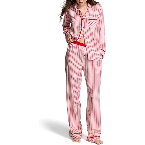 Victoria's Secret Women's PINK Flannel Pajama Set, Long Sleeve Button Down Shirt & Pants, Sleepwear for Women
