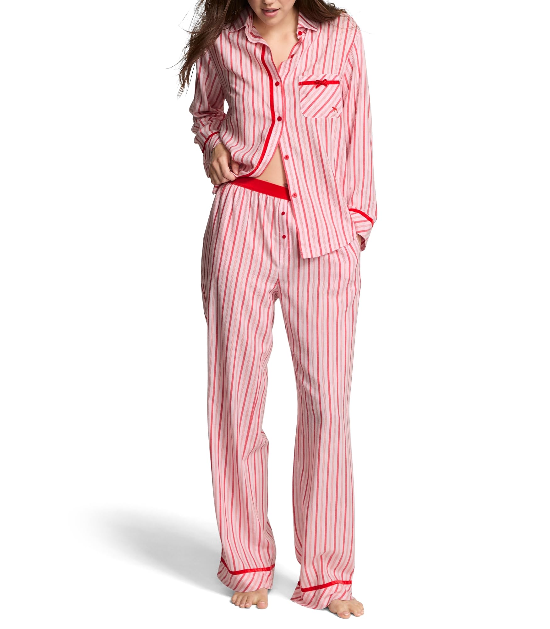 Victoria's Secret PINK Women's Flannel Pajama Set, Long Sleeve Button Down Shirt & Pants