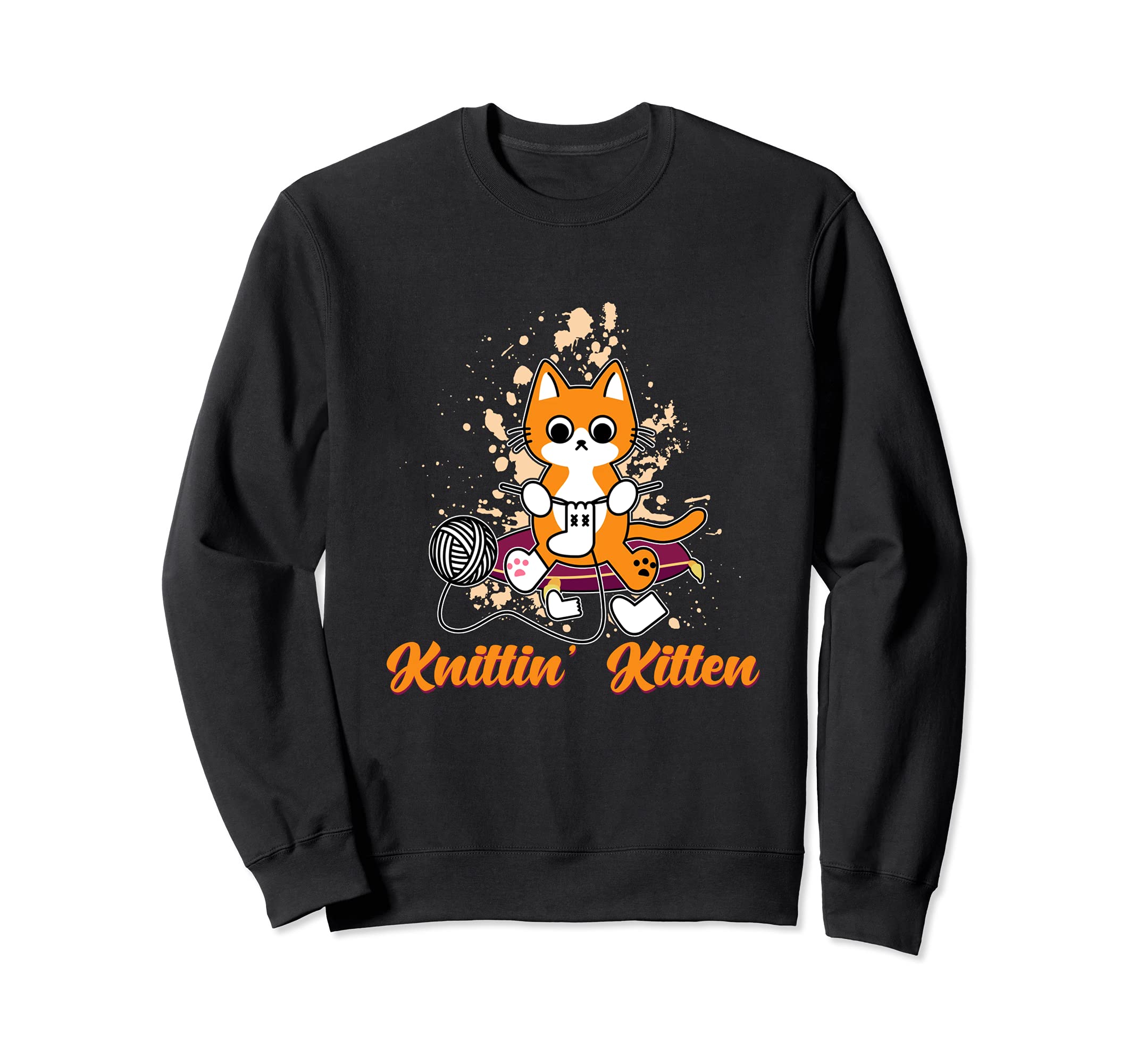 Knitten' Kitten Knitting Yarn Fabric Claw Breed Pet Meow Cat Sweatshirt, Black
