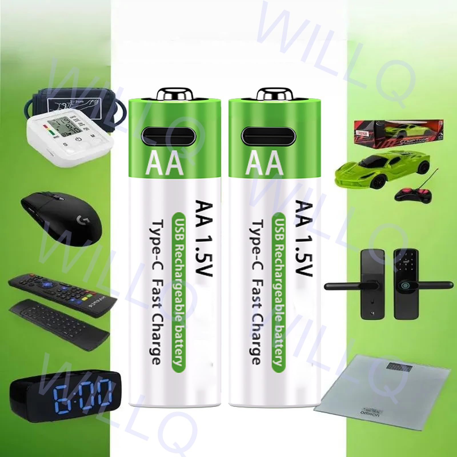 Pilas de Litio AA Recargables de 1,5 V y 12800 mAh, Carga rápida de 2 Horas, batería de Iones de Litio Doble A, Salida USB Constante con Cable