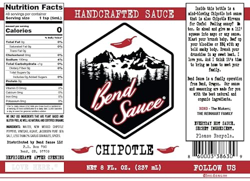 Bend Sauce Chipotle Hot Sauce – Adobo Replacement - Paleo, Vegan, Gluten Free, Dairy Free, Non-Gmo, Low Sugar, Low Carb, Keto Friendly – 8 Oz (Pack Of 2) #TOP4