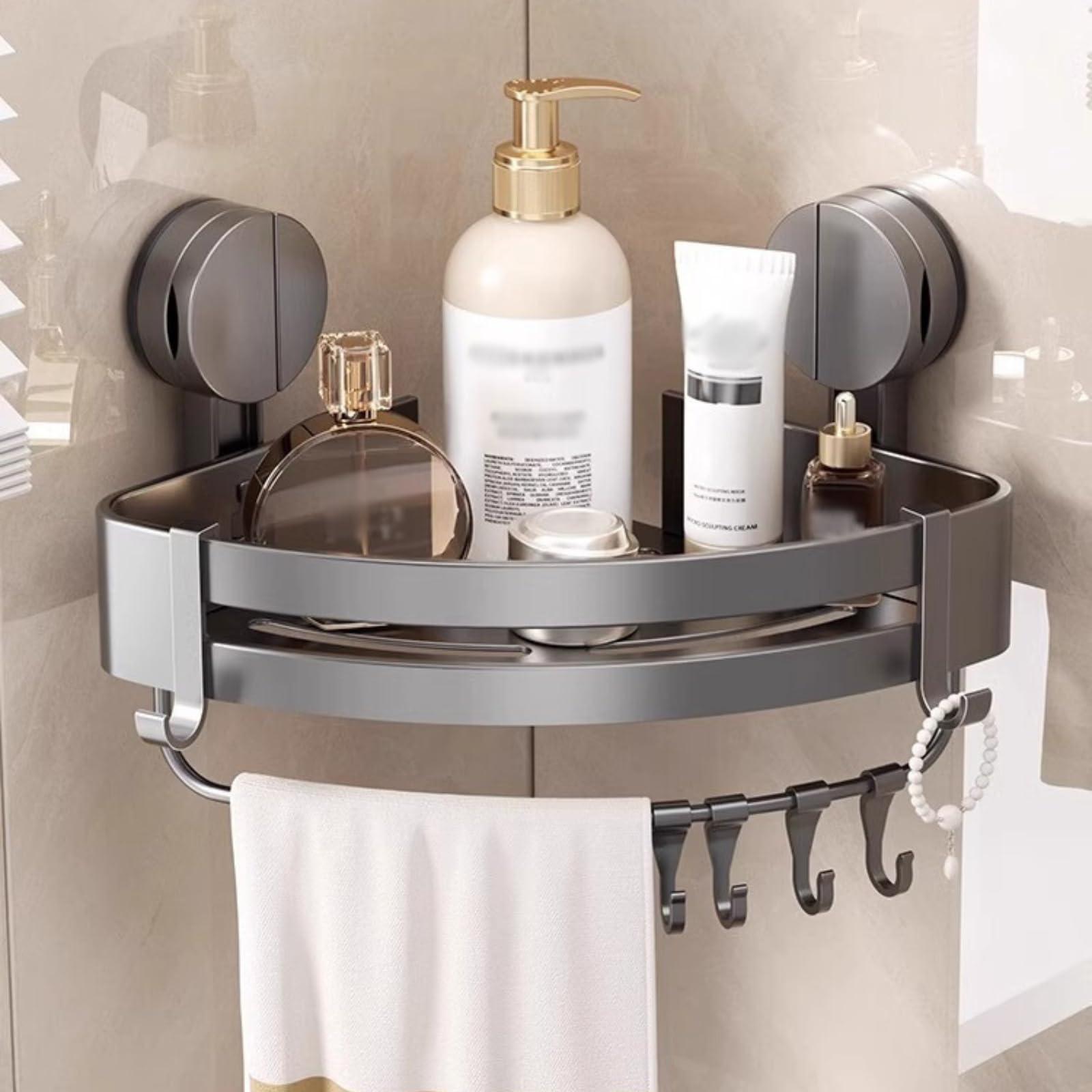 ZOLLZIRR Bathroom Triangle Shelf with Suction Cup Large Capacity Corner Shower Caddy Rust-proof Waterproof Storage Rack for Bathroom