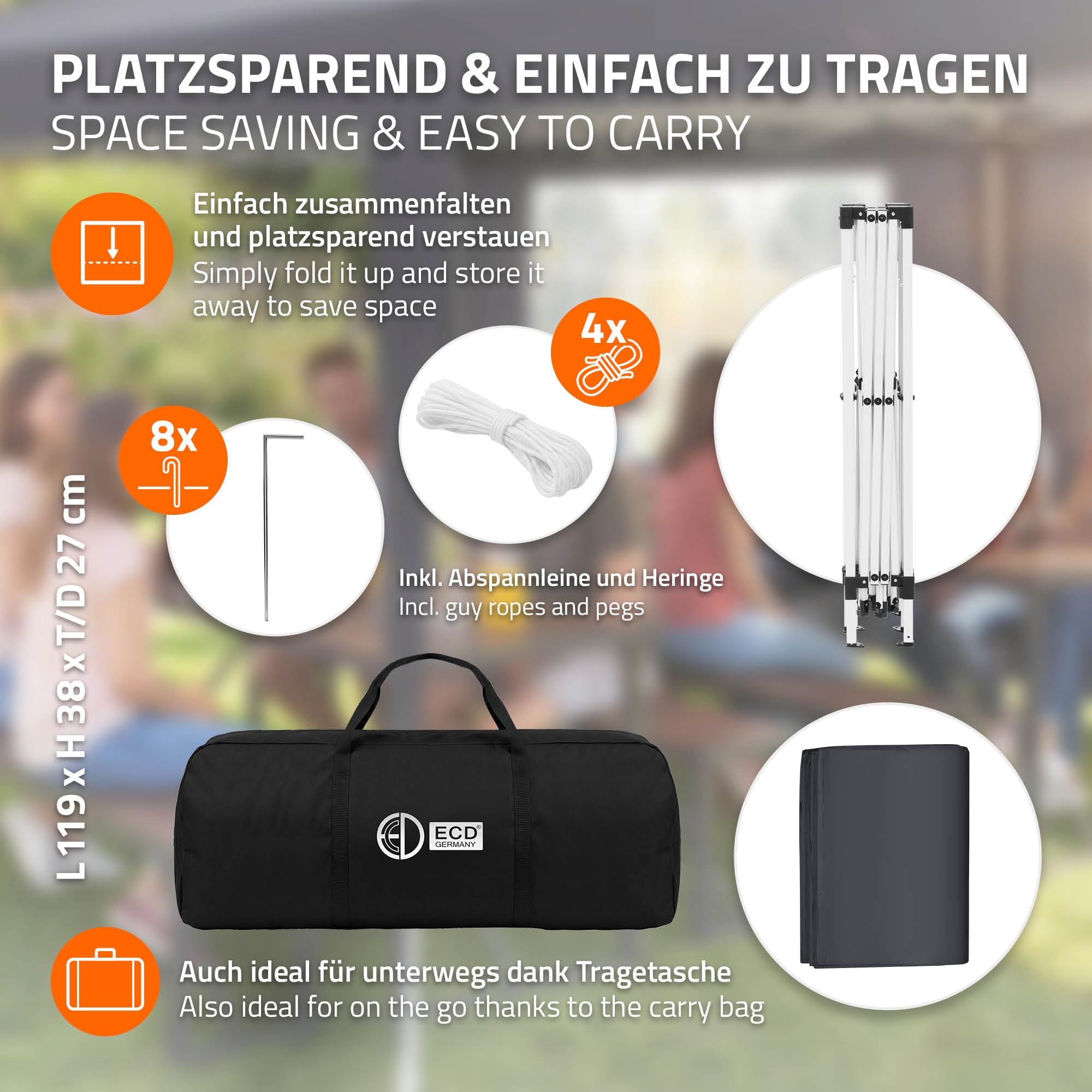ECD Germany Tonnelle de Jardin Pliante 3x6 m Imperméable, Barnum Pliant Pop up avec 6 Parois Amovibles, Protection UV 50+, Sac de Transport, Tente de Réception Gazebo pour Patio Camping, Anthracite