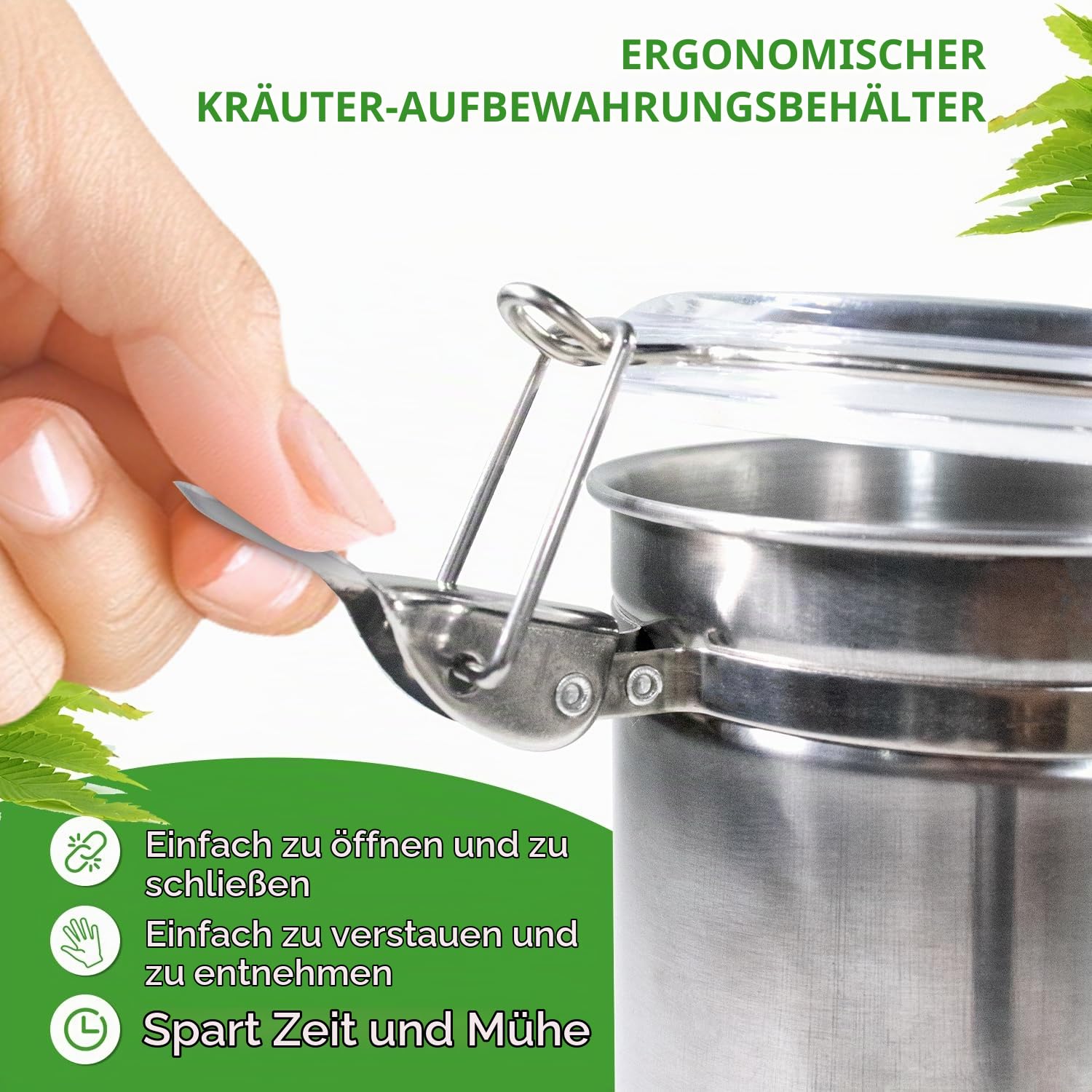 4x Edelstahl Kräuter Aufbewahrungsdose I Größe 4 Luftdichte Behälter für Kräuter +4 Pack Feuchtigkeitsregulierung mit 69% I Vorratsdosen mit Deckel Luftdicht für alle Trockenen Lebensmittel
