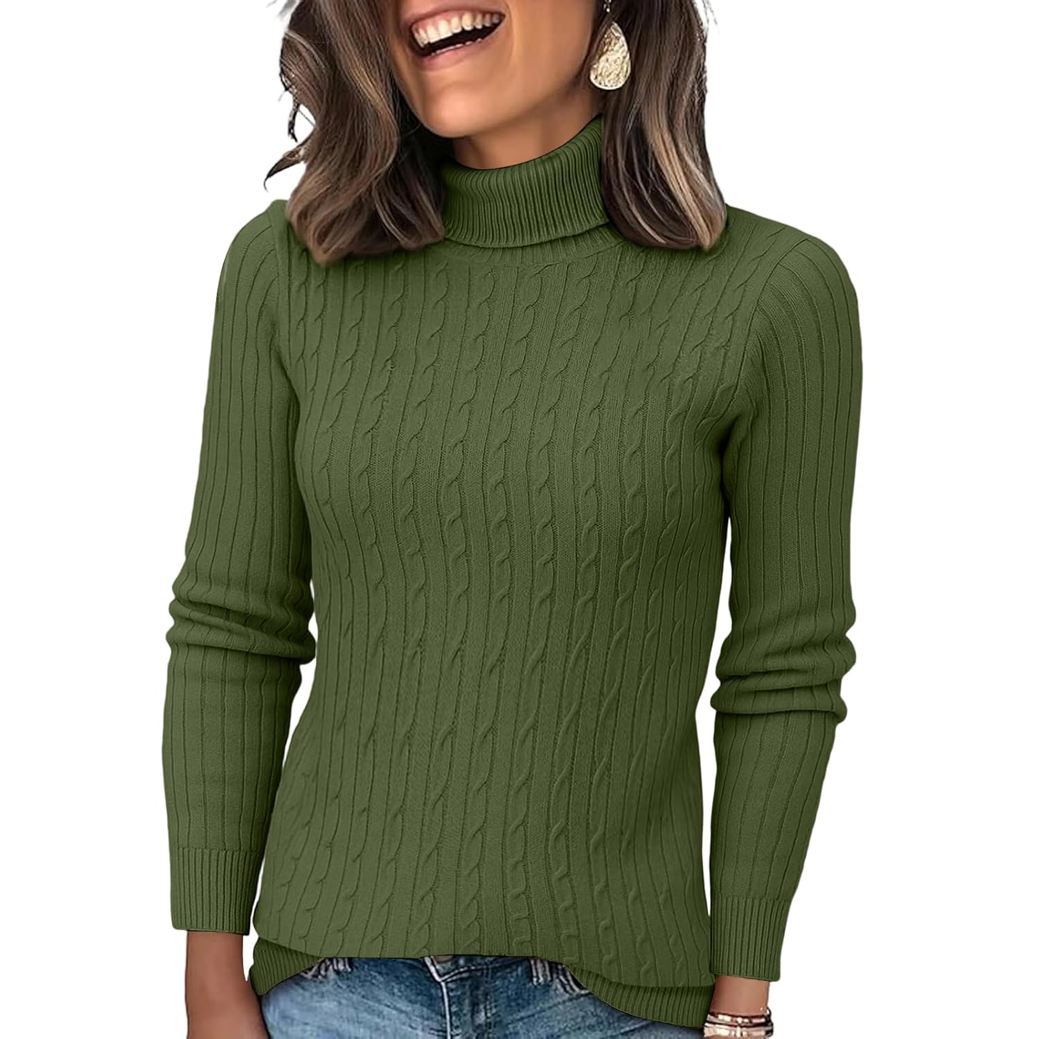 Womens Turtleneck Sweaters 2025 Cable Knit Long Sleeve Pullover Fitted Trendy Basic Fall Tops Winter Warm Casual Blouse