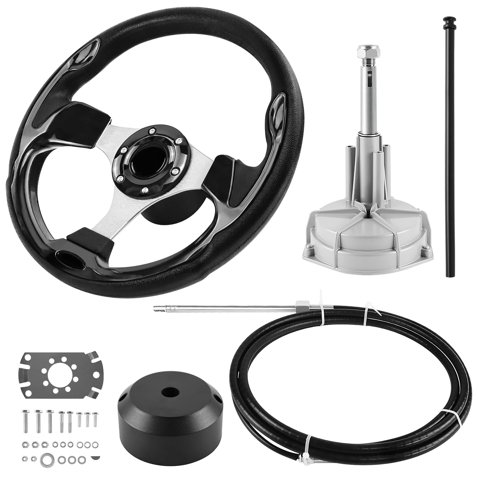 Sistema de dirección para barcos Acclcors, kit de dirección rotativa mecánica, cable de control de 457.2 cm fuera de borda, sistemas de dirección marina para yates, barcos de pesca y otras