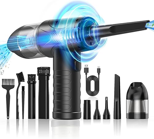 Plumero de aire comprimido, plumero de aire inalámbrico de 100000 RPM y aspiradora 2 en 1, soplador de aire recargable portátil, plumero de aire