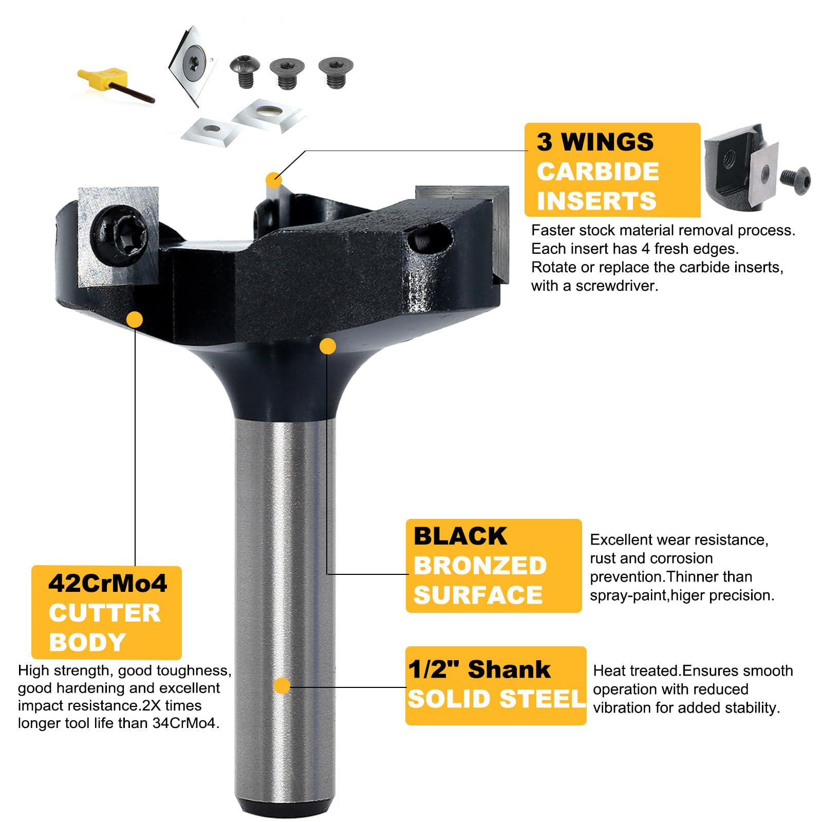 Snapklik.com : Akylin Slab Flattening Router Bit 1/2 Shank - CNC ...