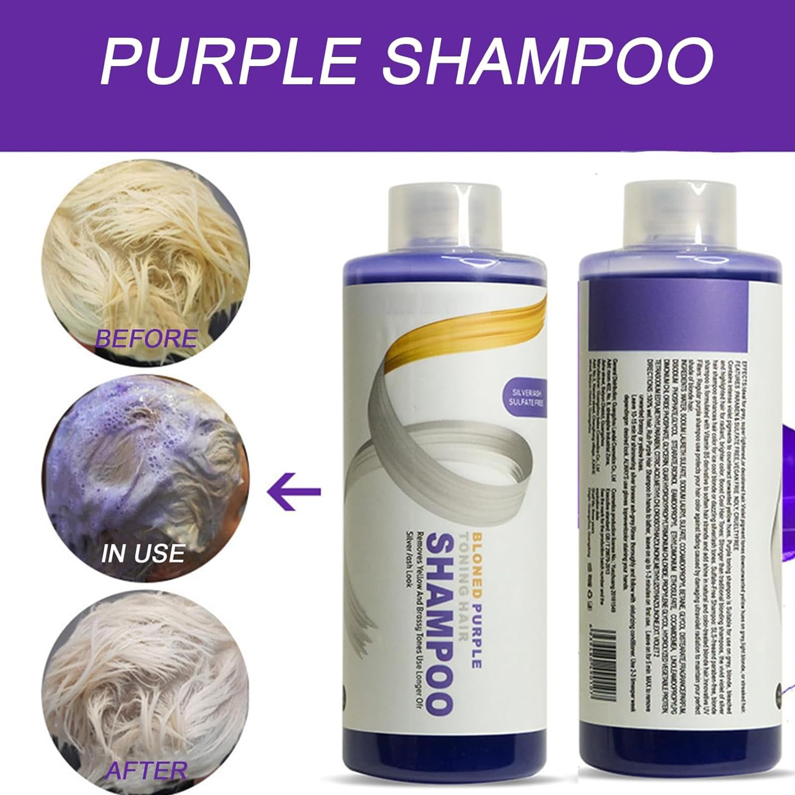 Pemarlis 275 ml Anti-Yellow Tint Shampoo, Anti-Yellow Shampoo for Blonde Grey and White Hair - Image 4