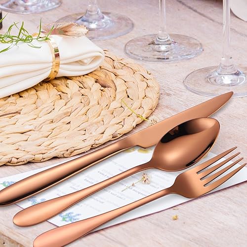 Miniatura 347 de A·HOUSEWARE - Juego de cubiertos iridiscentes con diseño hueco, 20 piezas, acero inoxidable, incluye tenedores, cucharas, cuchillos, utensilios