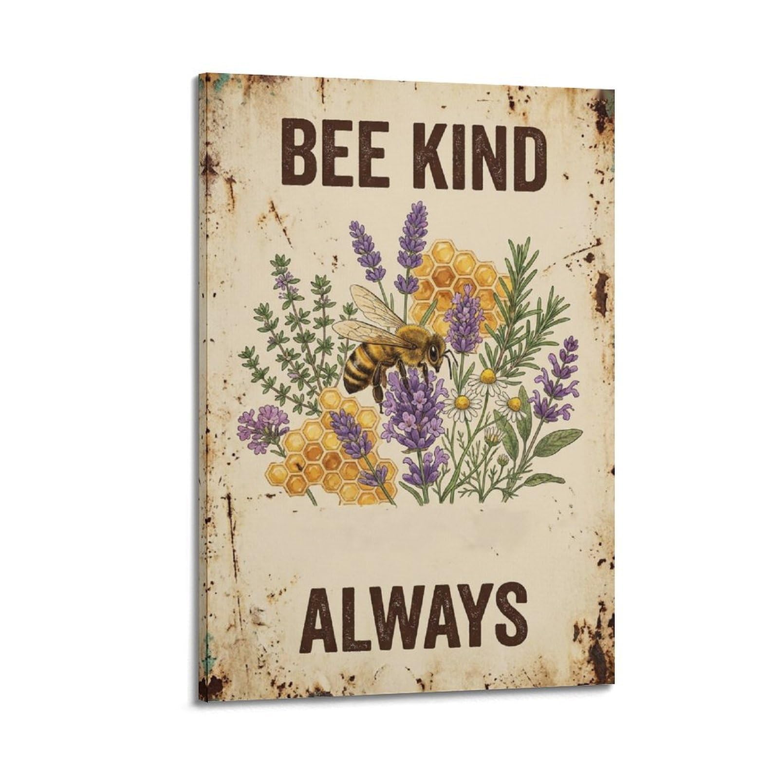 OKAHYS Nautical Honeybee Garden Pollinator Poster Bee Kind Modern Decorative Canvas Prints - Ideal Wall Art for Family, Man Cave, Game Room, Boys & Girls Bedroom 20x30inch