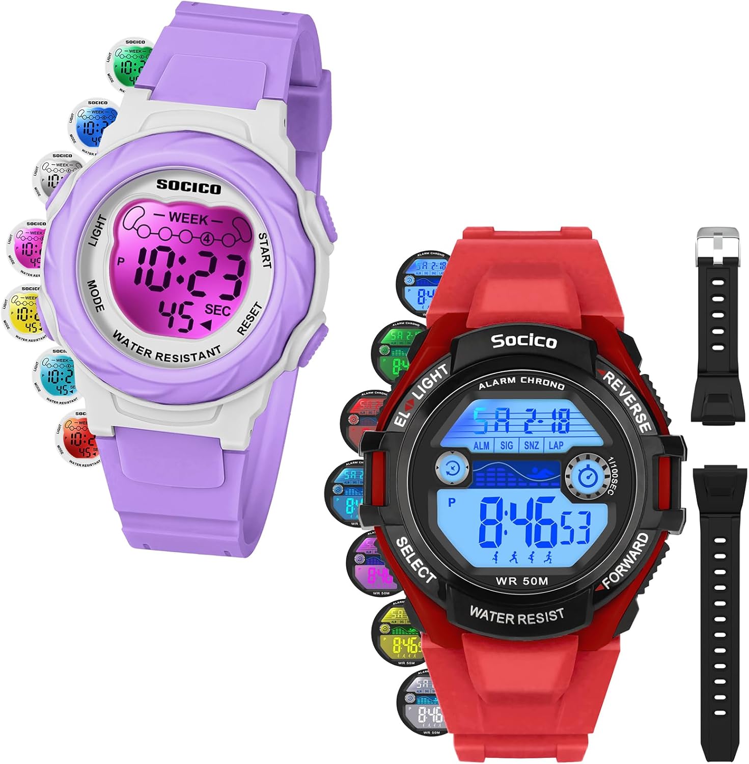 SOCICO Kids Digital Watches for Boys Teen Girls, 7 Color Lights Waterproof Sports Watch for Kids with Stopwatch Alarm, Great Present for Girls Ages 5-18 Teenagers