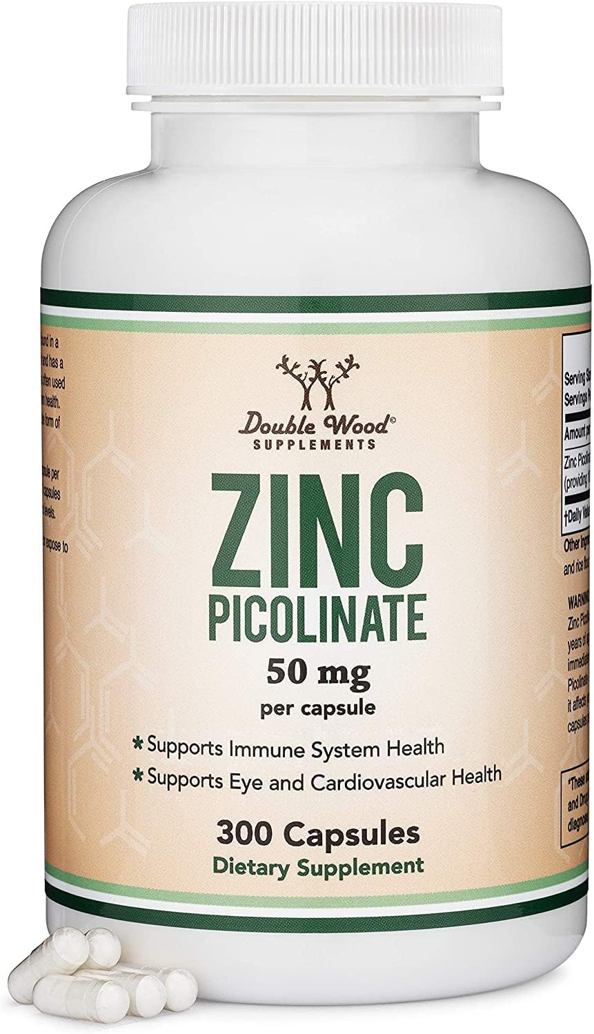 Zinc Picolinate 50mg, 300 Capsules (Immune Support) Non-GMO, Gluten Free (300 Day Supply) by Double Wood Supplements
