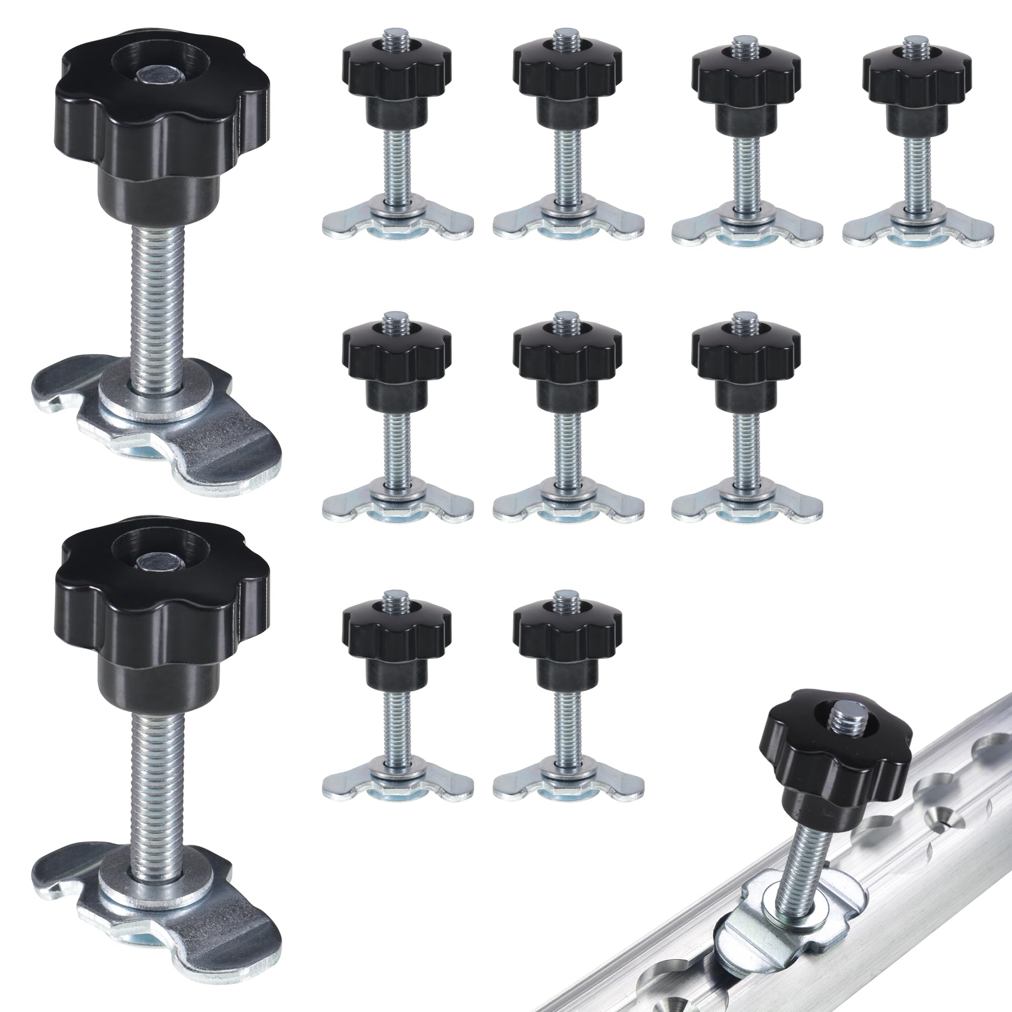 12 Stück Schraubfitting Airlineschiene M8x60 Airlinebeschlag Schwarz Airline Fitting Endbeschlag Zurrschiene Zubehör 500daN Einfachendbeschlag für Zurrschienen, Wohnmobil Zubehör