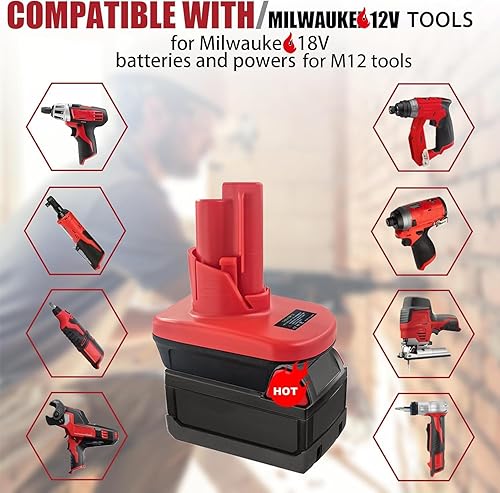 Miniatura 5 de TPDL Adaptador de batería para Milwaukee de 18 V para M18 a 12 V para uso de herramientas M12, para Milwaukee de 18 V, adaptador de herramientas de