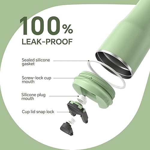 Miniatura 5 de Ideus Vaso aislado con tapa y pajita, de acero inoxidable, de doble pared al vacío, a prueba de fugas, taza de café de viaje, apta para portavasos