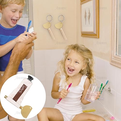 Miniatura 3 de AUEAR, Paquete de 4 exprimidores de pasta de dientes de acero inoxidable dorado, exprimidores de tubos, llaves, tubo de pasta de dientes, rodillo de