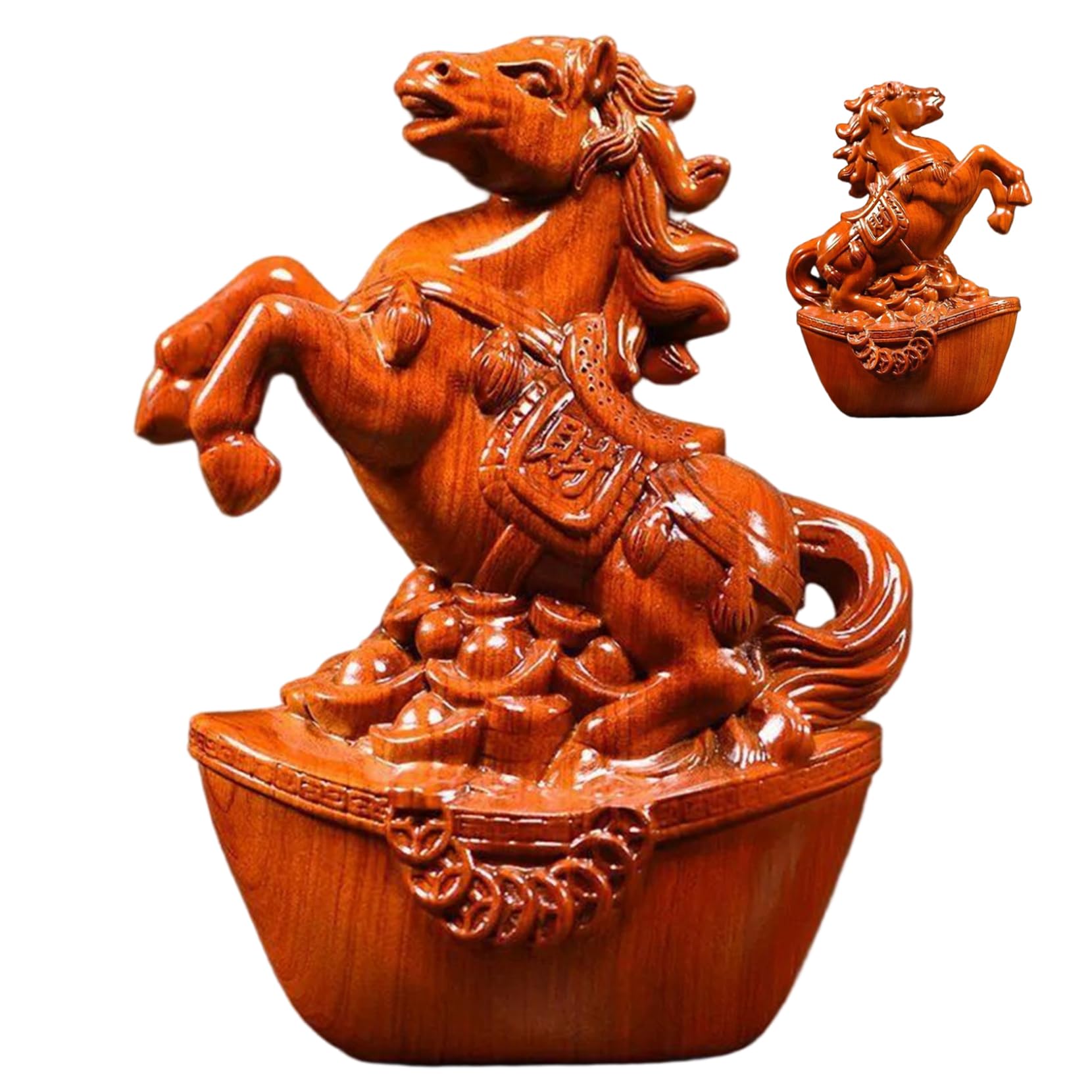 NASSMOSSE Horse Statue Chinese Zodiac Feng Shui Wooden Horse Figurine for Home Office Decor, Good Luck, Success, and Prosperity