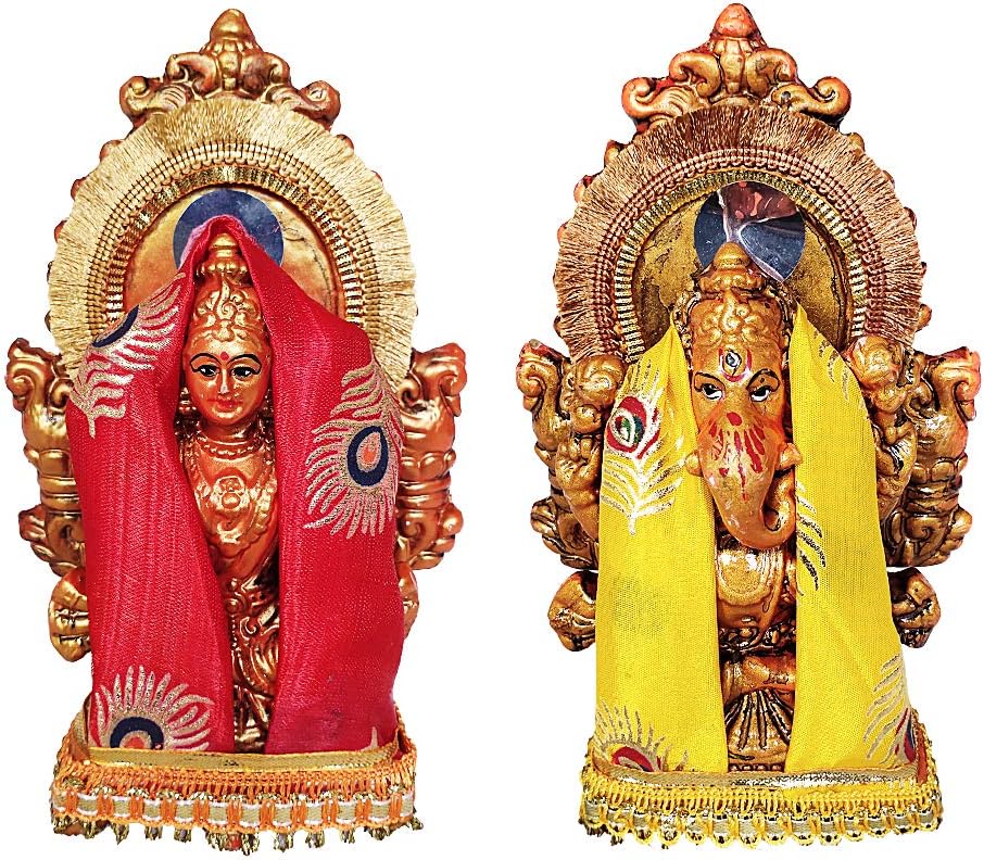 ETROVES 7 Inch Ganesh and Laxmi Clay Statue for Diwali/Deepawali Pooja Indian Deities Idol God Sculptures (Ganesh Laxmi)