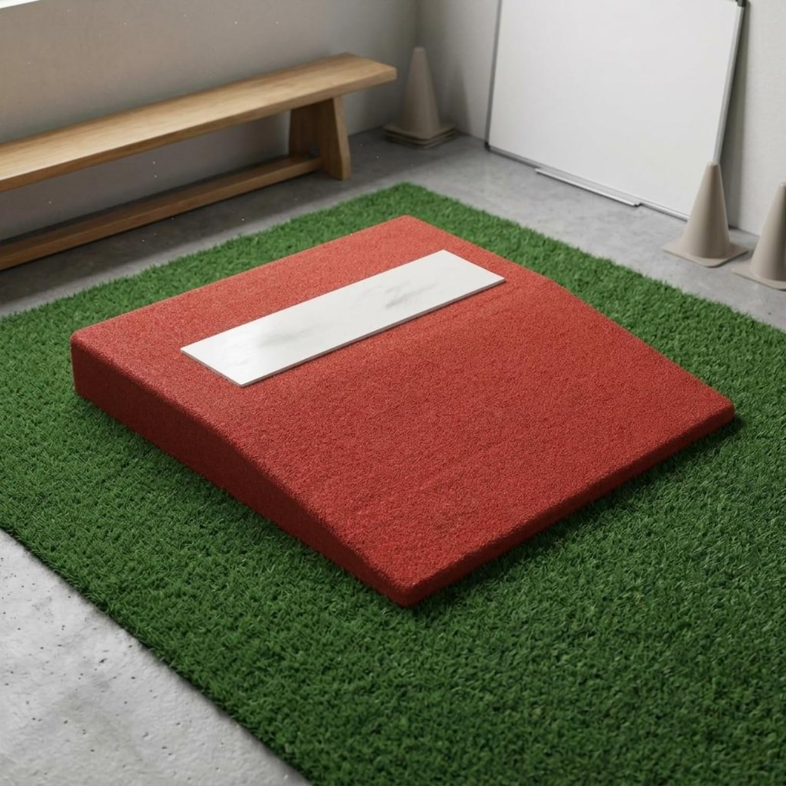 Baseball Tappetino da Lancio Mound Portatile Piattaforma Allenamento con Superficie Antiscivolo Inserto Rettangolare Visibile con Maniglia Adatto per Tecnici Preparatori
