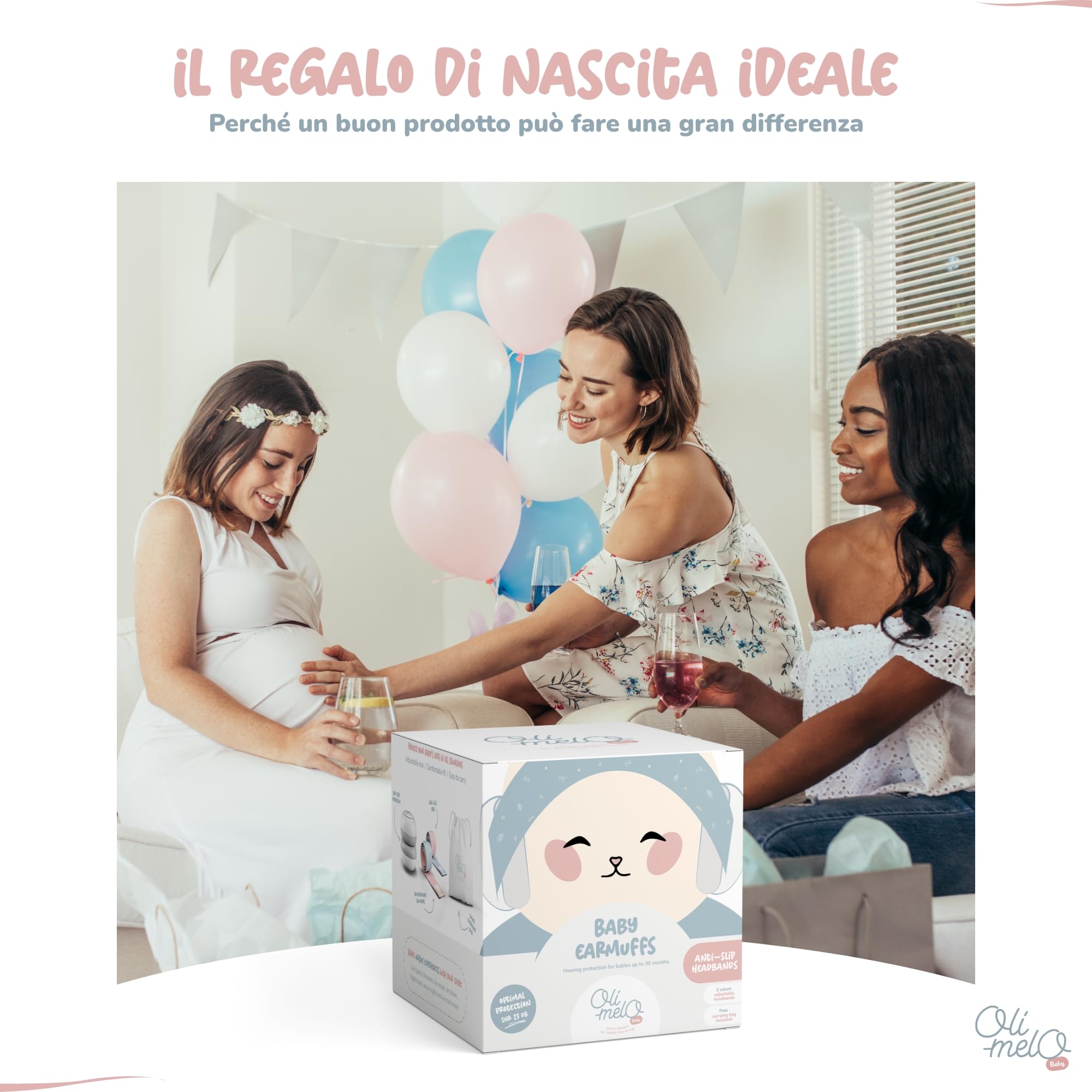 Paraorecchie Neonato Antirumore CE 34 dB Fasce Regolabili 36 Mesi