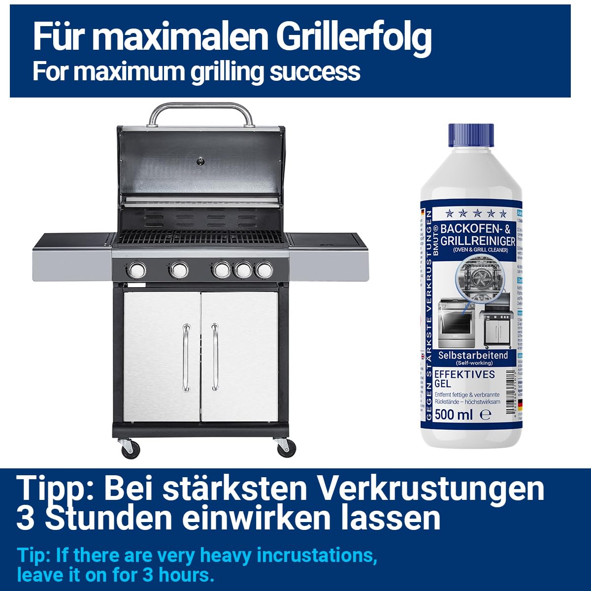 1000ml detergente per forno extra forte | con pennello | gel pasta | detergente per barbecue | contro lo sporco ostinato e le incrostazioni | autopulente (2x500ml)