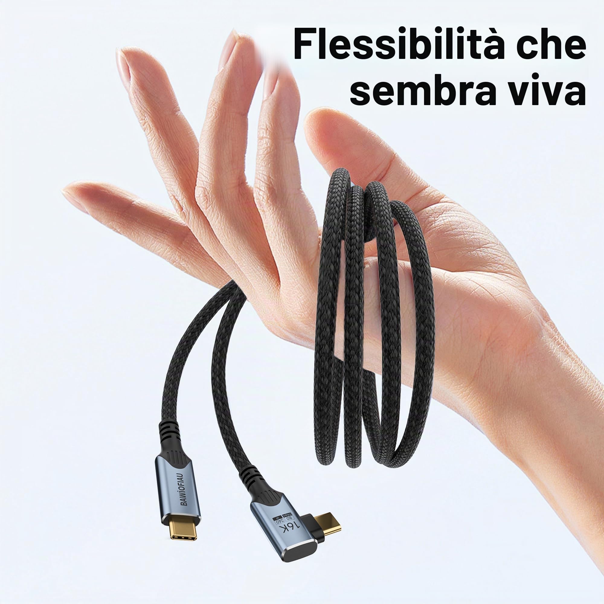 cavo usb 5 type-c 80 gbps Compatibile con Thunderbolt 5 angolo retto lungo 3 M,Supporta 240W,Video 16K@60Hz 8K@120Hz,cavo usb c dati alta velocità per Thunderbolt 4,USB 4,eGPU,Laptop