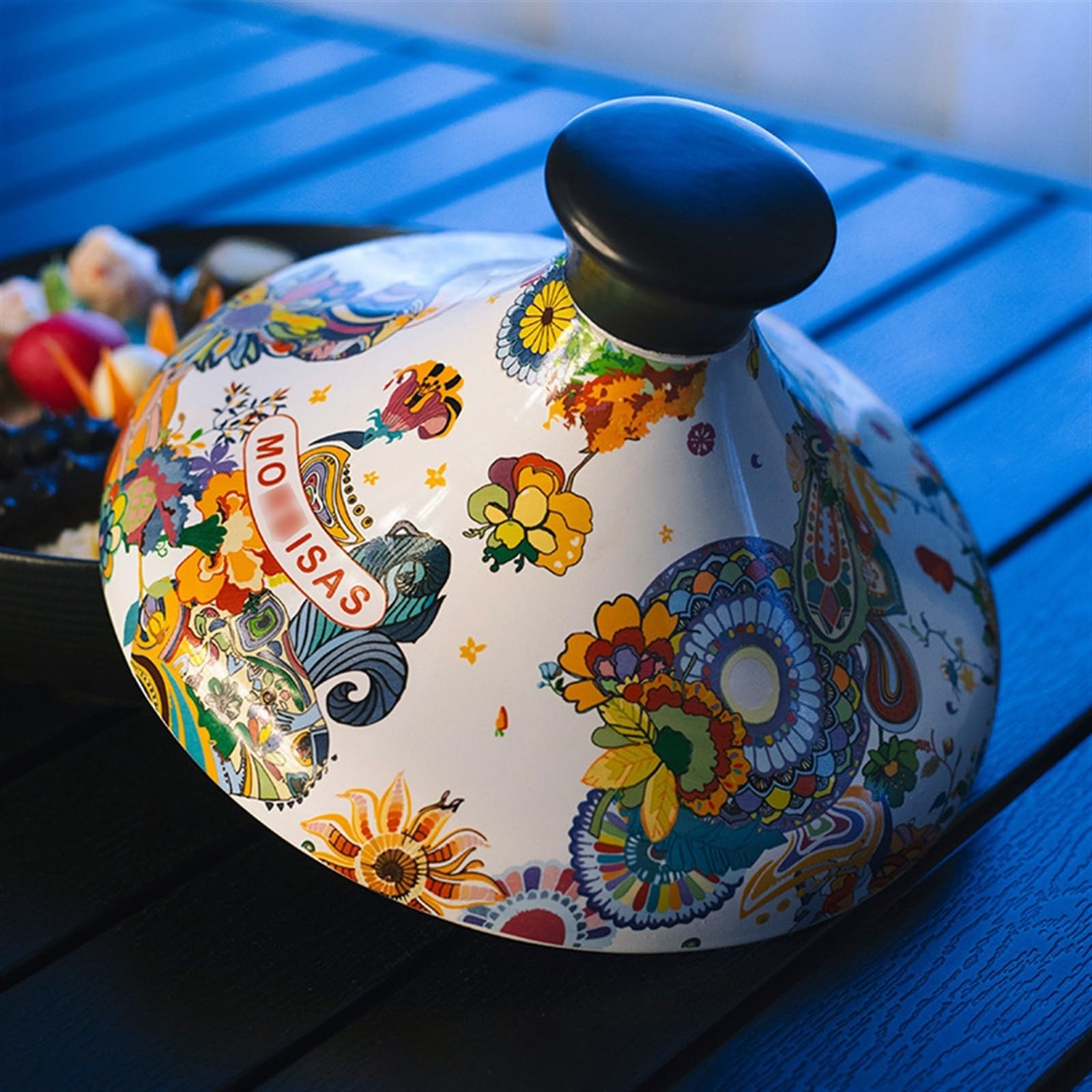 Bedruckter Tajine Topf Langlebiger Keramik- Tagine Marokko Mit Konischem Deckel, Auflaufform Zum Köcheln Von Eintöpfen, Currys, Kochen