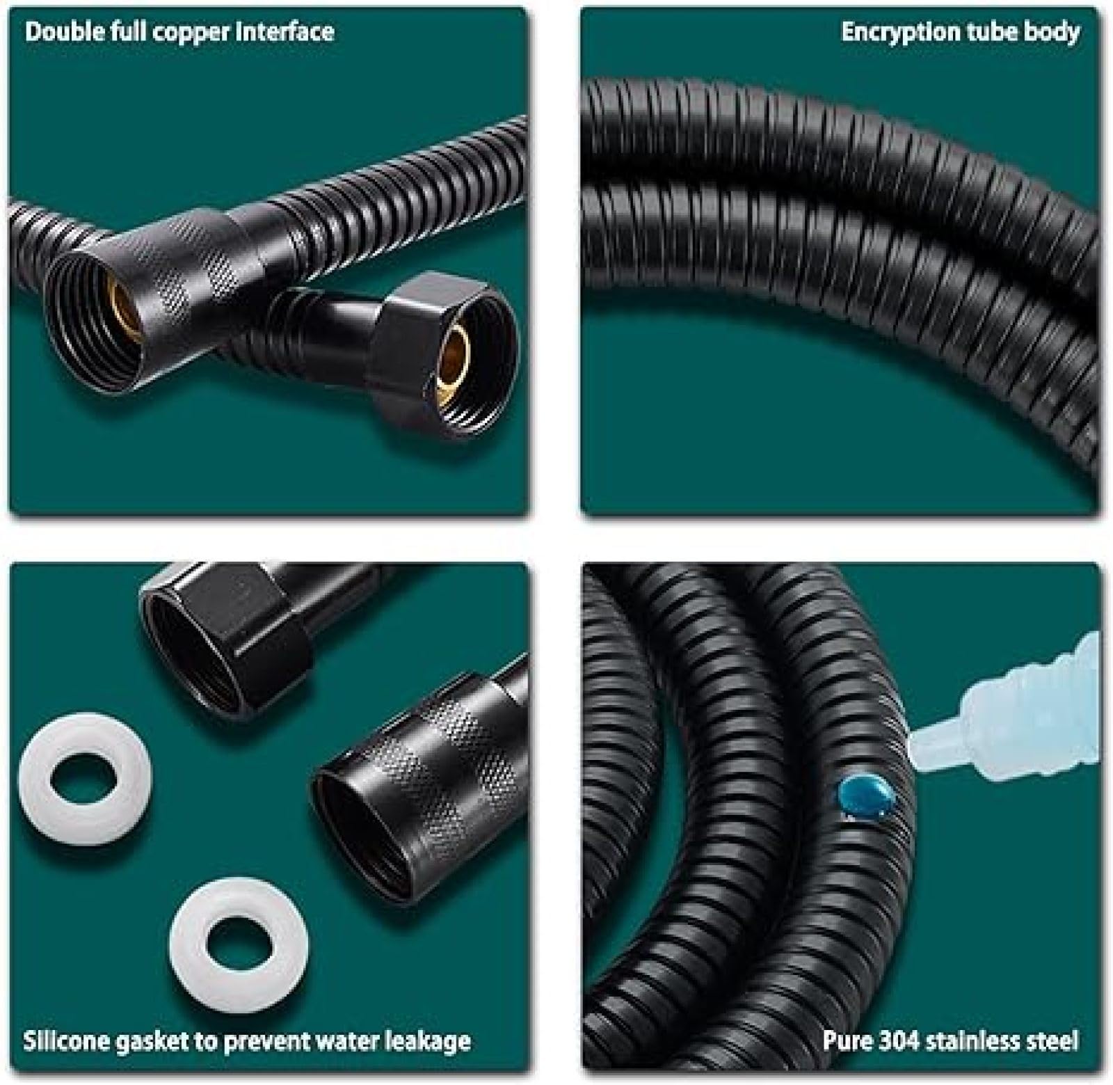 Tuyau de douche étanche de 2 m noir anti-tors pour une installat facile accessoire de douche ajustement universel pour les pommeaux de douche