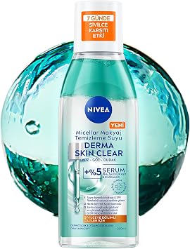 NIVEA Micellar Makyaj Temizleme Suyu Derma Skin Clear 200 Ml, Karşıtı,Niasinamid,Salisilik Asit,Pha