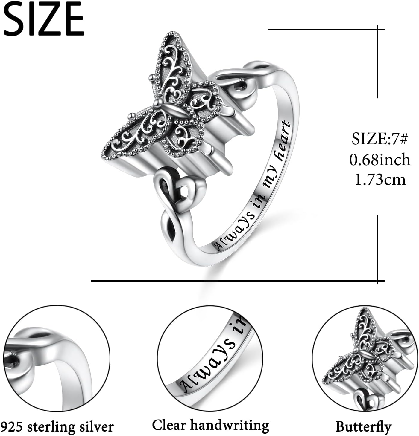 925 Sterling Silver Butterfly Urn Rings for Ashes Memorial Jewelry Ashes Ring for Human Pet Cremation Jewelry for Ashes for Women Keepsake Ring for Ashes of Loved Ones - Image 7