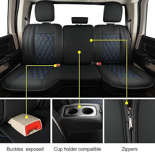 Miniatura 5 de LUCKYMAN CLUB D01-ZGJ - Fundas de asiento para camioneta, de piel sintética impermeable, con funda para consola central (juego completo, negro y
