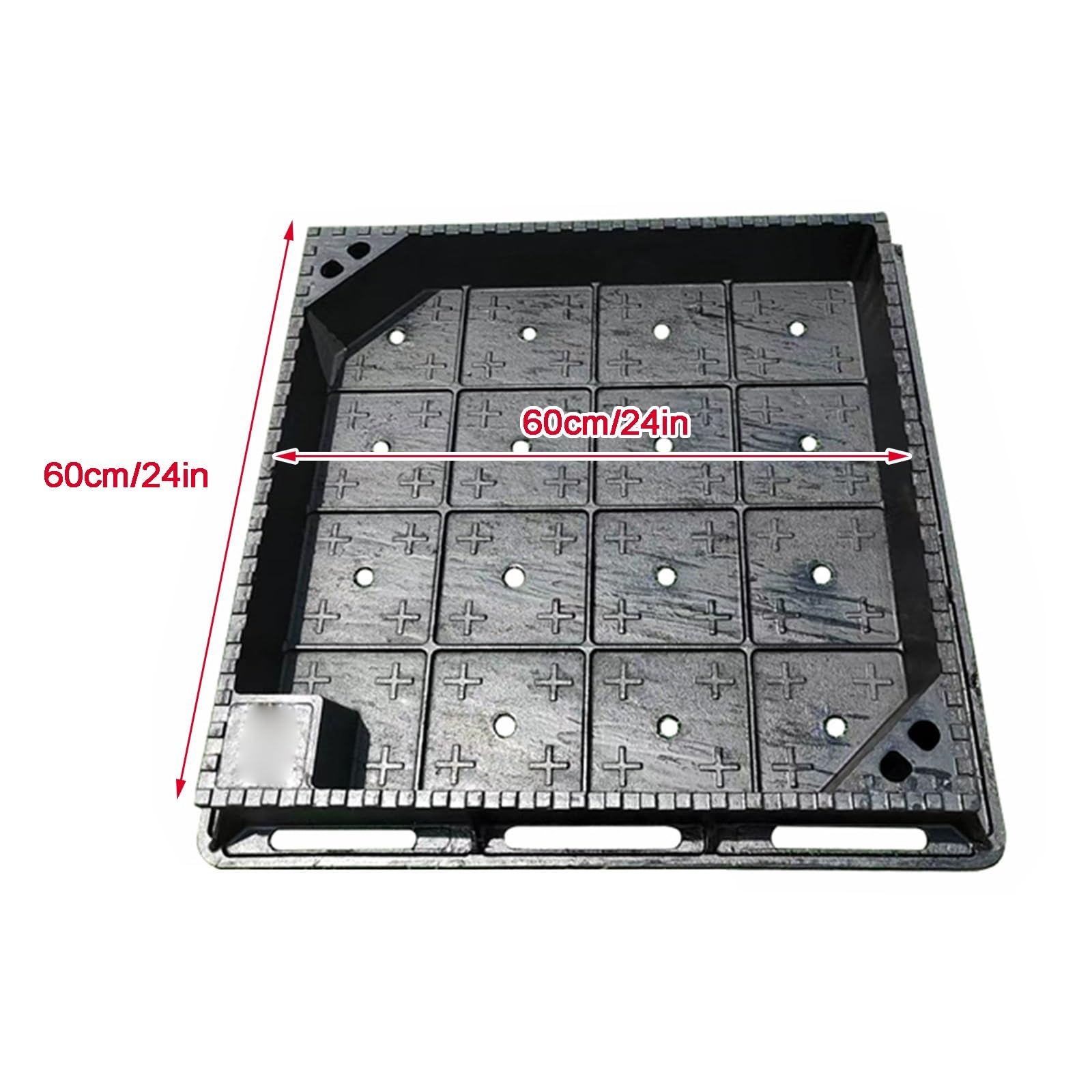Tapa Arqueta, Tapa de Inspección Invisible, Cuadrada de Tanque Séptico de Hierro Dúctil con Orificios de Drenaje y Orificios de Acceso(60cm/24in)