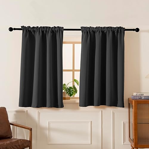 Miniatura 2 de Pickluc Cortinas de cocina de 36 pulgadas de largo, 2 paneles, cortinas opacas con bolsillo para barra, cortina corta negra para ventana pequeña, 42