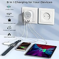 Vista 3 de Adaptador de enchufe de viaje europeo de 20 W, 2 puertos USBC y 2 puertos USBA, cable tejido USB C a USB C de carga rápida de 60 W, enchufe