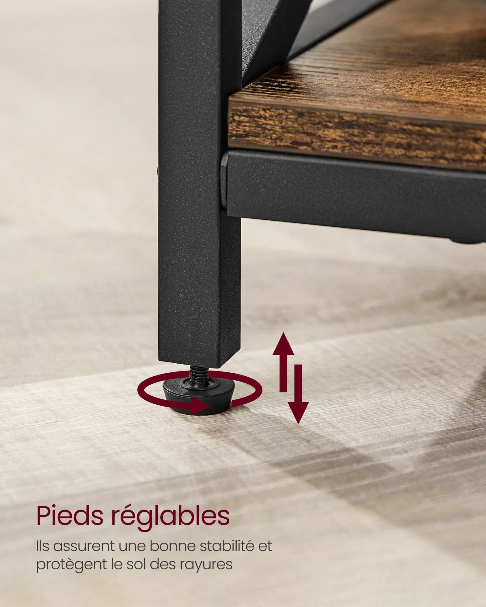 VASAGLE Table Basse, Table de Salon avec Plateau Relevable, avec Rangement Ouvert et Compartiment Caché, Barres en Forme de X, 60 x 100 x (48-62) cm, Marron Rustique et Noir LCT205B01