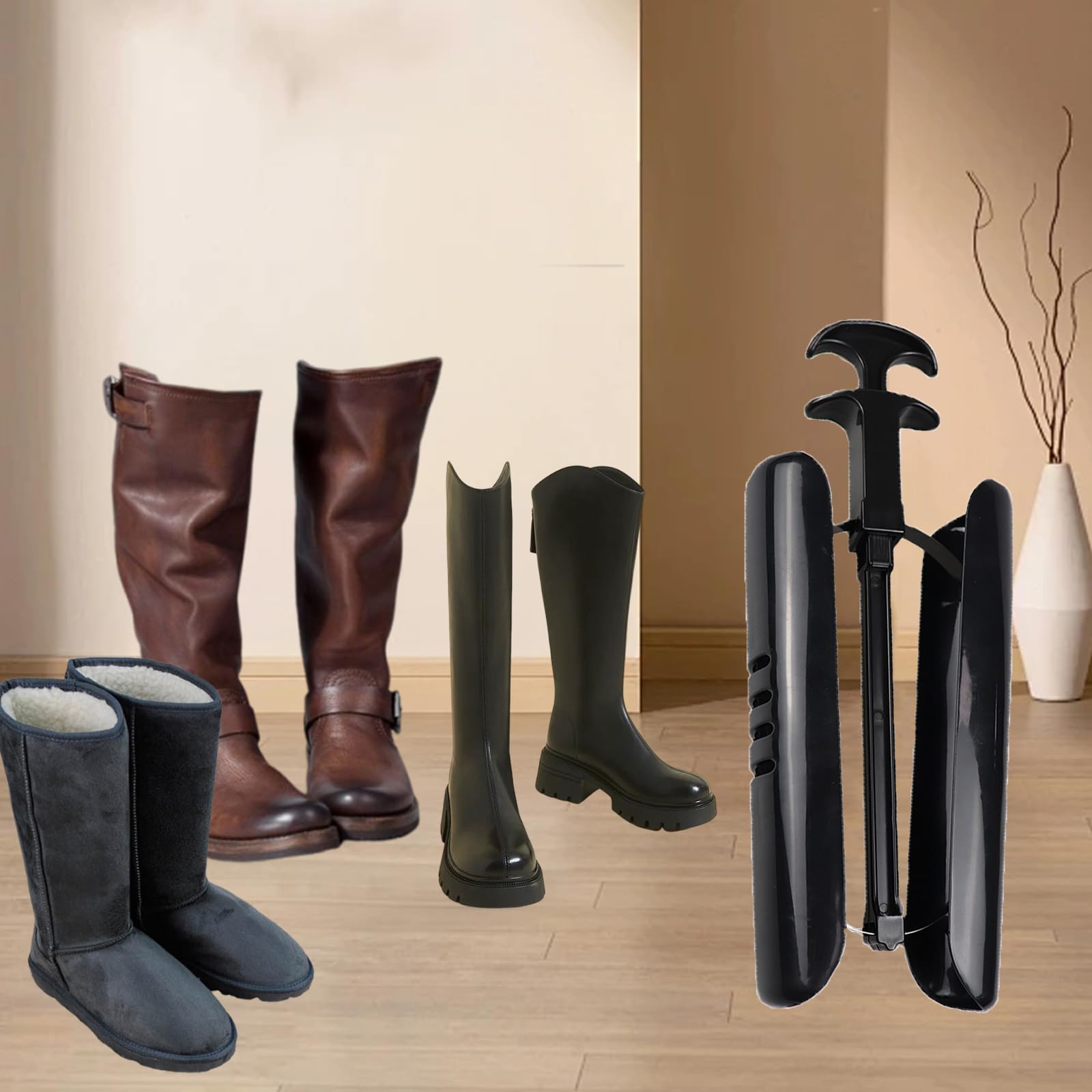 2 Piezas Moldeador de Botas, Moldeador de Botas de Plástico, Negro, Ajustable, Adecuado para Mantener la Forma de las Botas