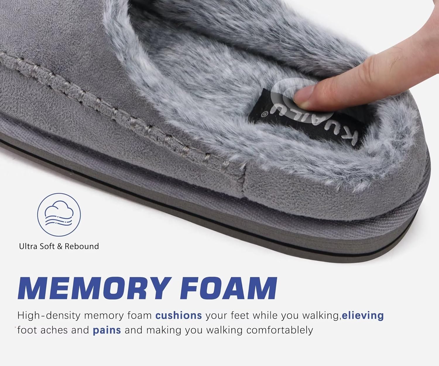 KuaiLu Mens Clog Slippers with Arch Support Suede Faux Fur Memory Foam Warm House Shoes Comfortable Slip-on Mans Bedroom Indoor Outdoor Slippers Rubber Sole - Image 3