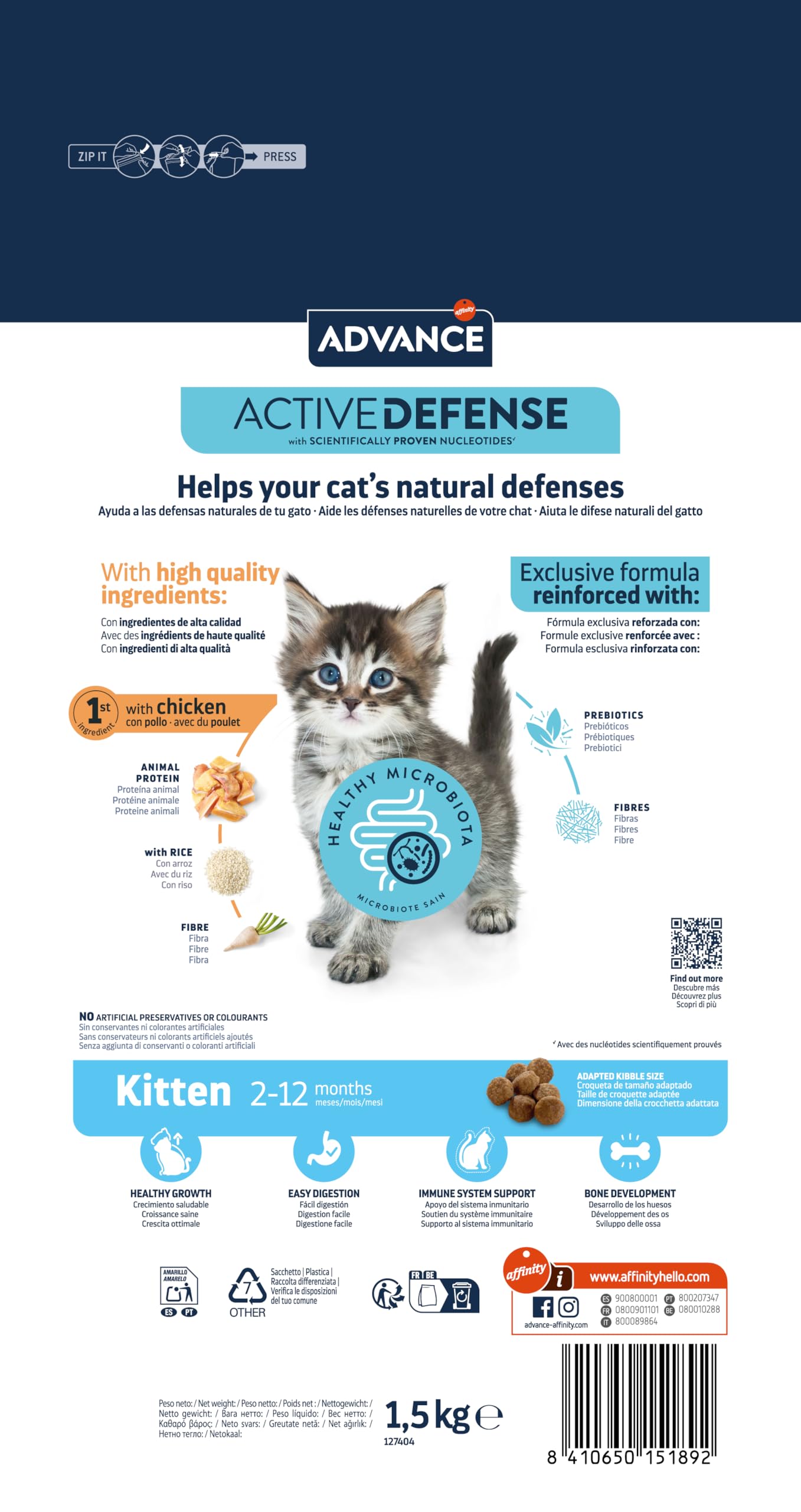Advance Cat Kitten, Pienso para Gatitos Kitten con Pollo, 1,5kg