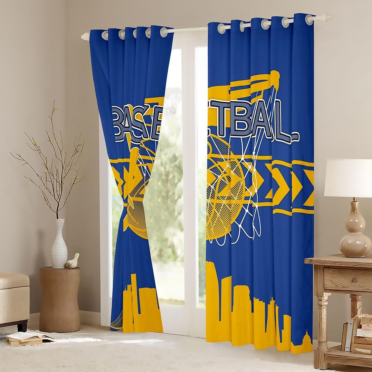 Manfei Basketball Curtains,Fashion Sports Ball Game Window Drapes Bedroom Blackout,Basketball Athlete Window Treatment Grommet Top 2 Panels,52Wx63L