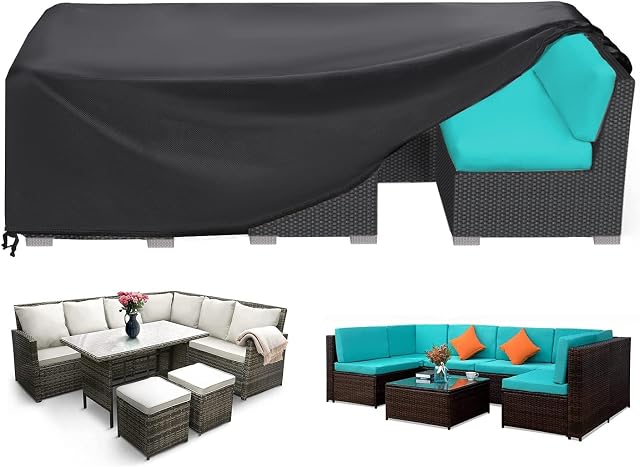 SIRUITON Garden Furniture Covers with Air Vent, Waterproof Windproof ,Heavy Duty RipProof 420D Oxford Fabric Large Patio Set Cover, Outdoor Table Cover, Square/Rectangular Black (250x250x90cm)