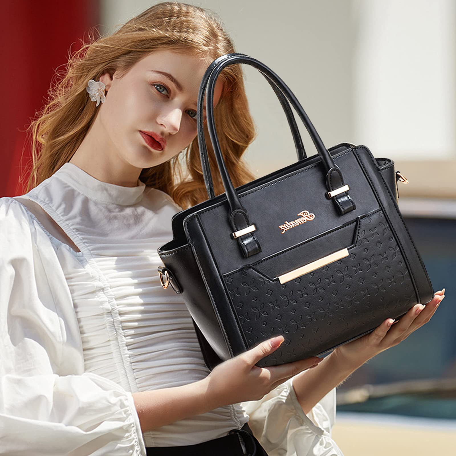 NICOLE & DORIS Bolsos de mano para mujer, grandes, 2 piezas, bolso de hombro, elegante, simple, multifunción, bolso de mano de piel sintética con ranura para tarjetas, Black, Large