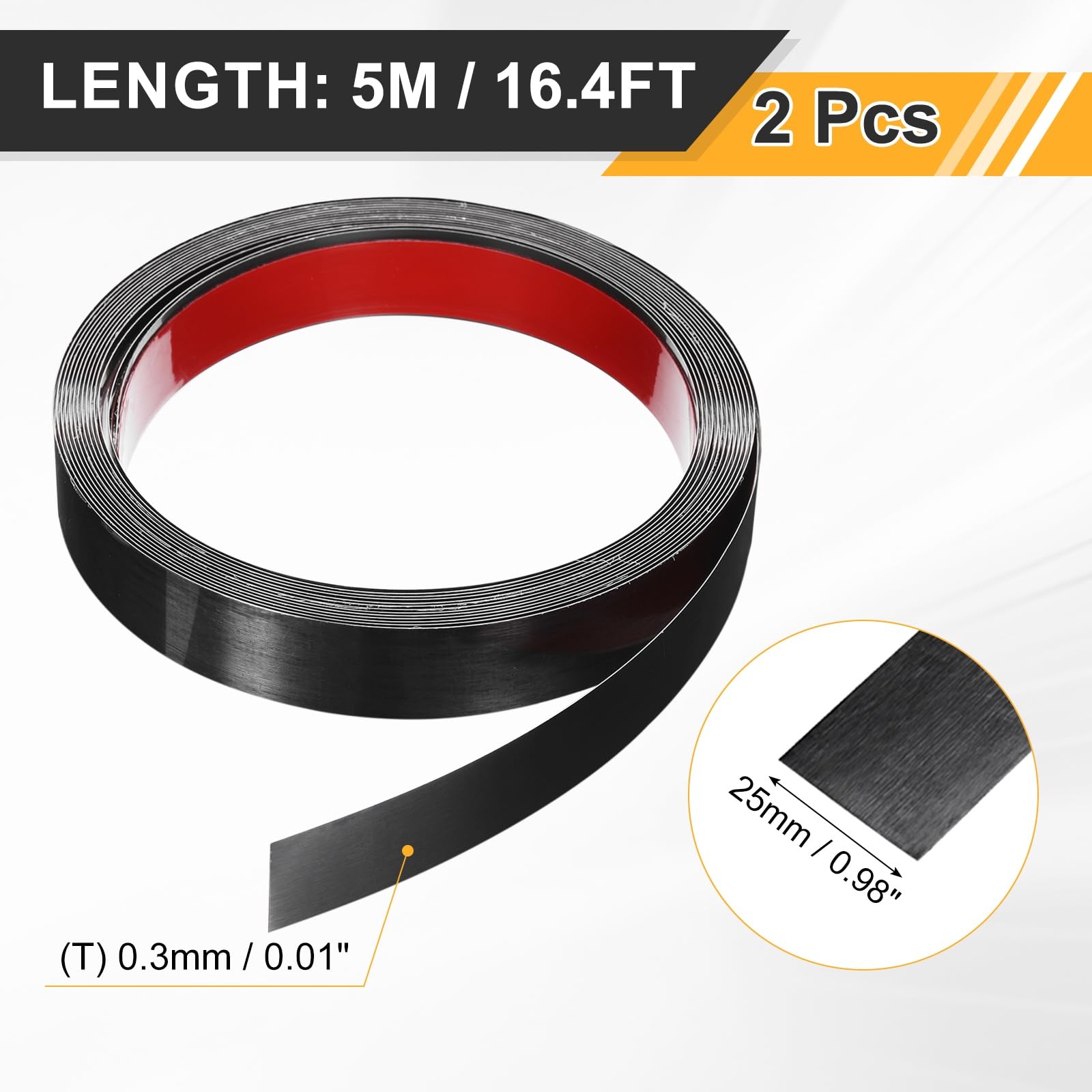 QUARKZMAN 2 szt. Listwa ścienna ze stali nierdzewnej, 5 m x 25 mm dekoracyjna naklejka metalowa do krawędzi lustra płytki sufitowe szczotkowane czarne