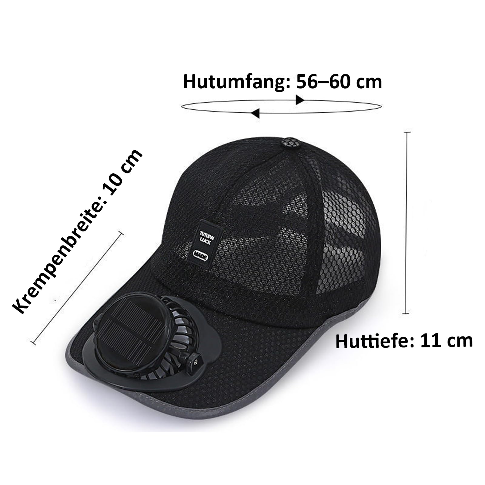Mütze mit Ventilator Solar, USB Wiederaufladbare Solarventilator Helmschirm, Verstellbar Schirmmütze Sonnenhut für Outdoor Camping Radfahren Angeln