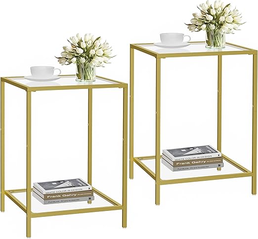 Amazon.com: HOMSHO Side Tables Set of 2, End Table with Tempered Glass ...