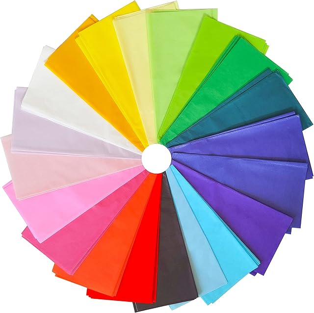 20 Sheets Coloured Tissue Paper  66cm x 50cm  Decorative Solid Colour Paper for Art Craft, Gift Wrapping, and Kids Art  Assorted Tissue Paper