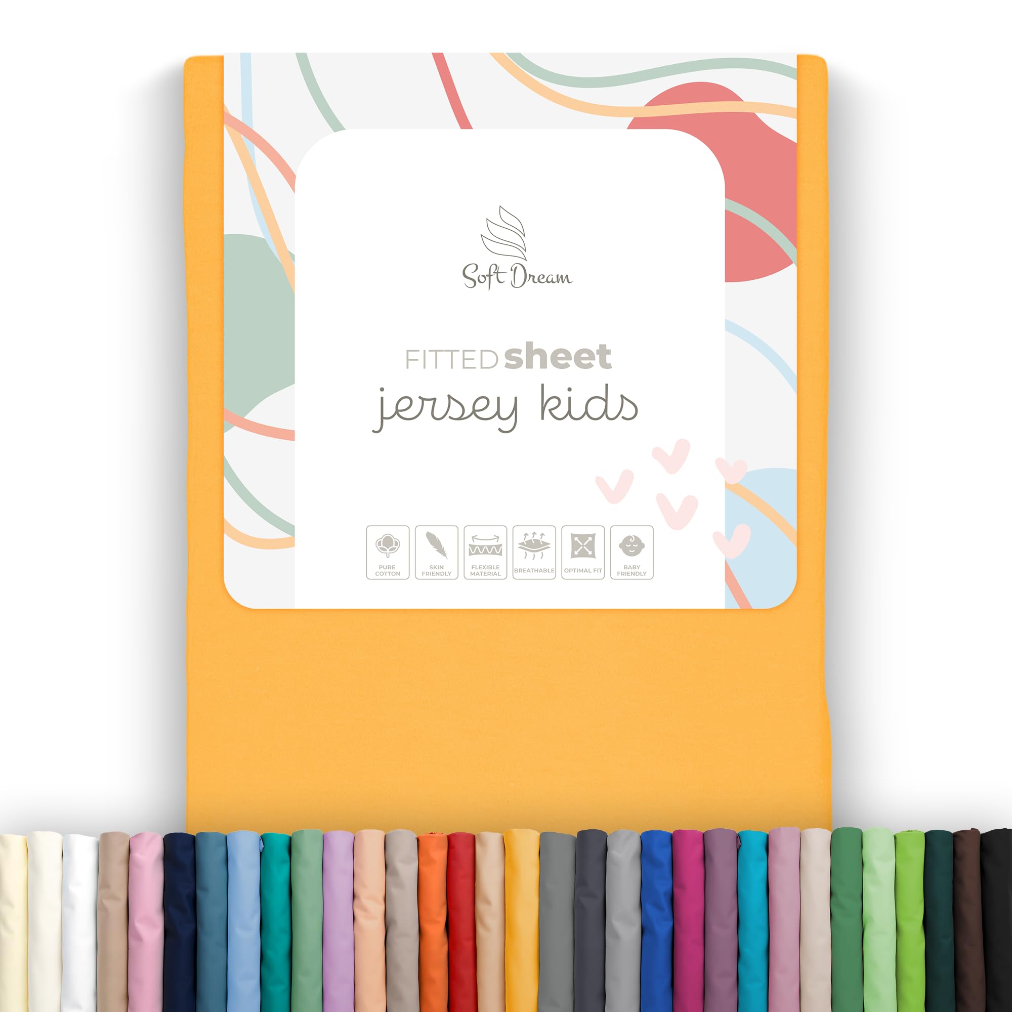 Soft Dream Fitted sheet, 80 x 160 cm, sunny, 100% combed cotton jersey, premium quality, fitted sheet for children's bed, OekoTex certified, made in EU, 80 x 160 cm, sunny