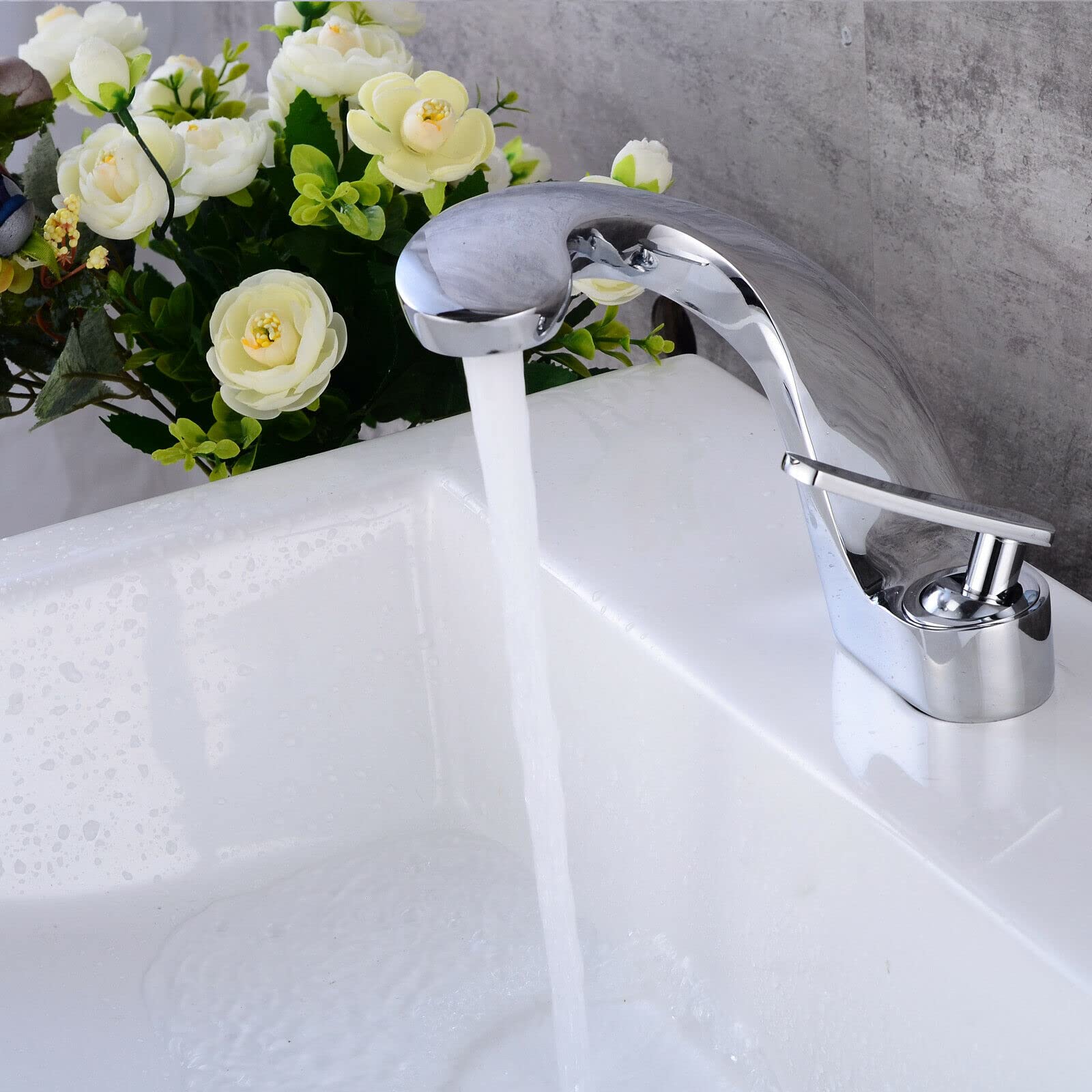 Grifo Mezclador de Lavabo para Baño | Cuerpo de Latón Cromado, Agua Fría y Caliente