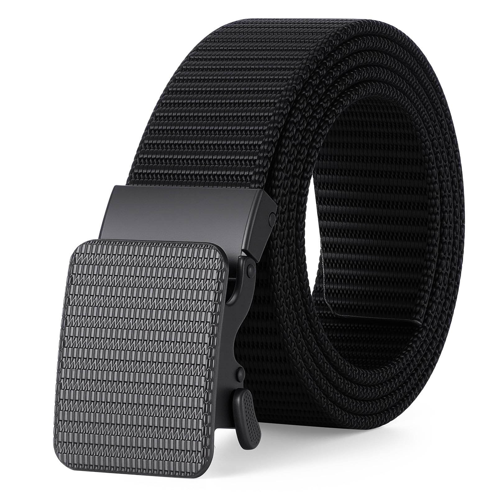 JASGOOD Mens Ratchet Belt Heavy-Duty Nylon Web Work Belt with Automatic No-Hole Buckle for Jeans Golf